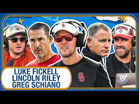 Wisconsin HC Luke Fickell, USC HC Lincoln Riley, Rutgers HC Greg Schiano + Mt Rushmore